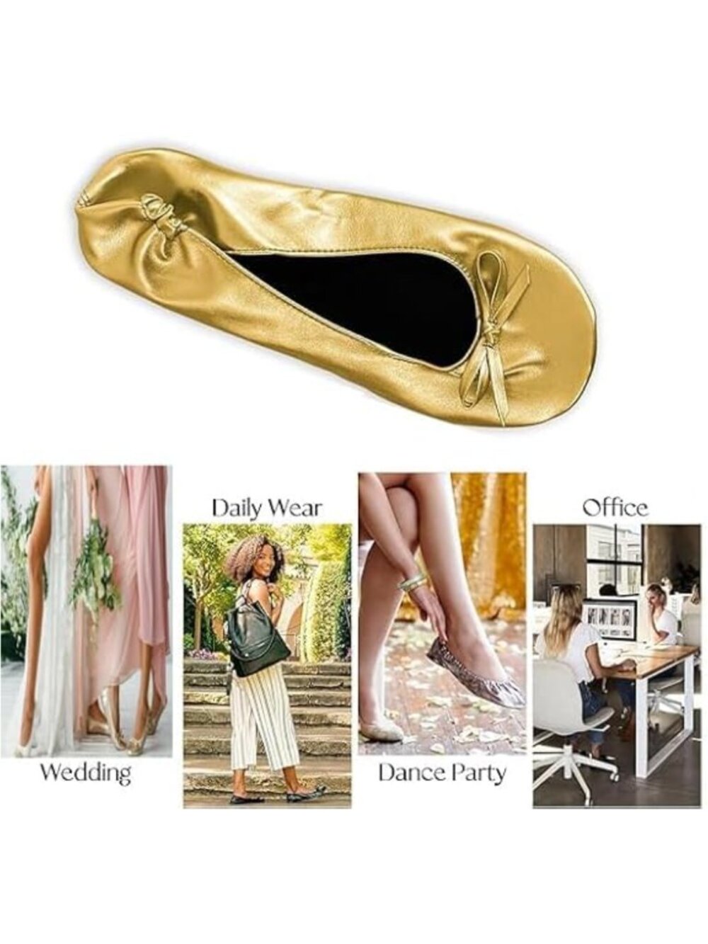 Foldable Ballet Flats Slip-On Shoes with Pouch Travel Wedding Essentials - Picture 4 of 6
